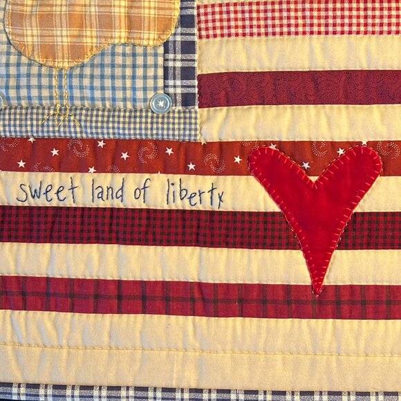 Handmade Folk Art CHICKEN USA FLAG Patchwork Appliqué Quilt Square Wall Hanging - Picture 6 of 11